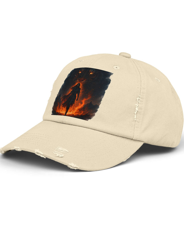 "Eye of the tiger, walking through fire" Unisex Distressed Cap