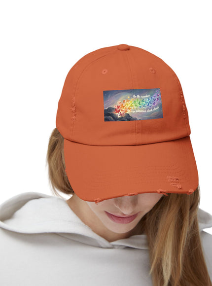 "Be the Rainbow in Someone's Dark Cloud" Unisex Distressed Cap