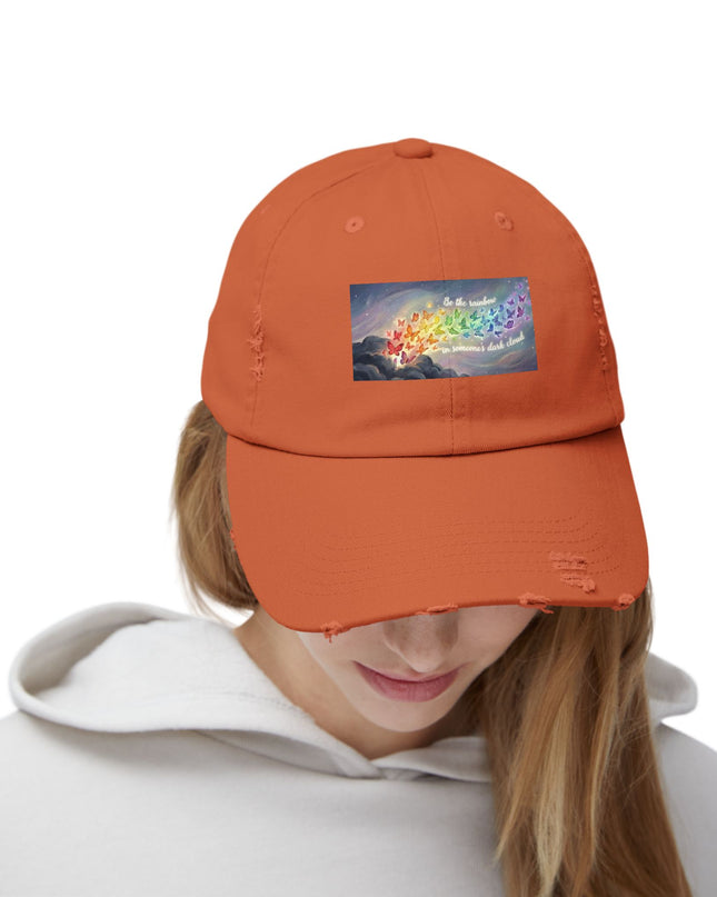 "Be the Rainbow in Someone's Dark Cloud" Unisex Distressed Cap