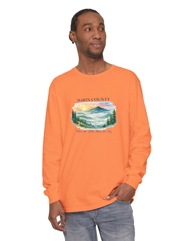 "Marin County, Where the Hills Meet the Sky" Unisex Garment-dyed Long Sleeve T-Shirt