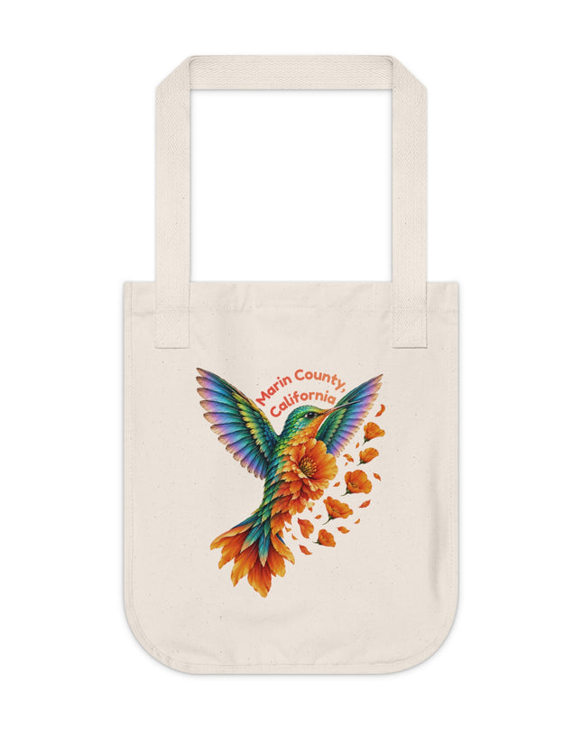 "Hummingbird and Poppies" Organic Canvas Tote Bag