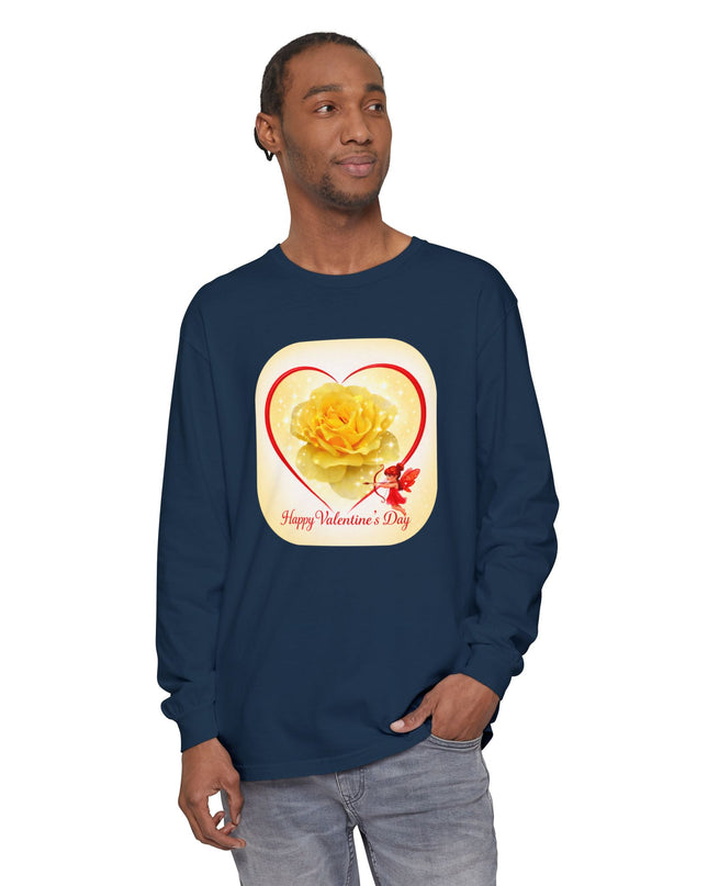 "Happy Valentine's Day" Unisex Garment-dyed Long Sleeve T-Shirt