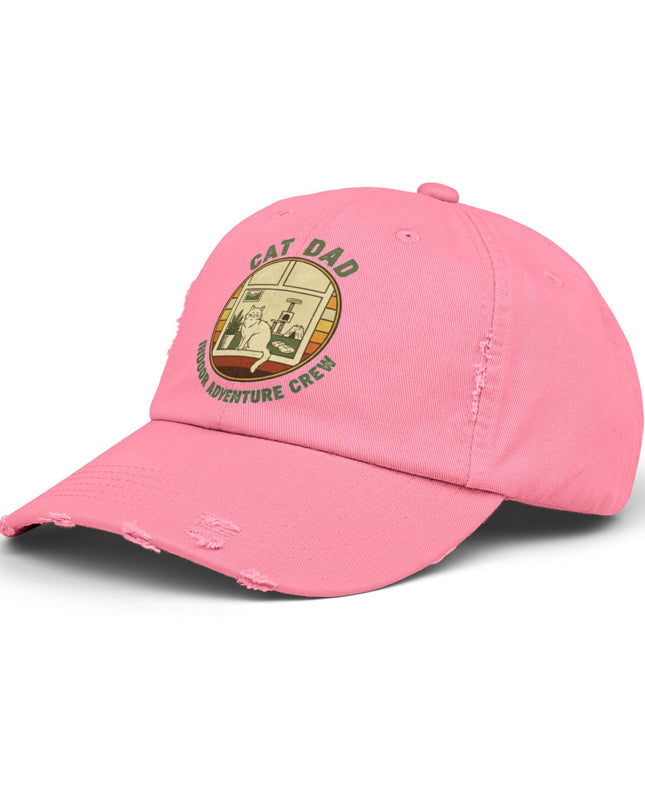"Cat Dad Indoor Adventure Crew" Unisex Distressed Cap