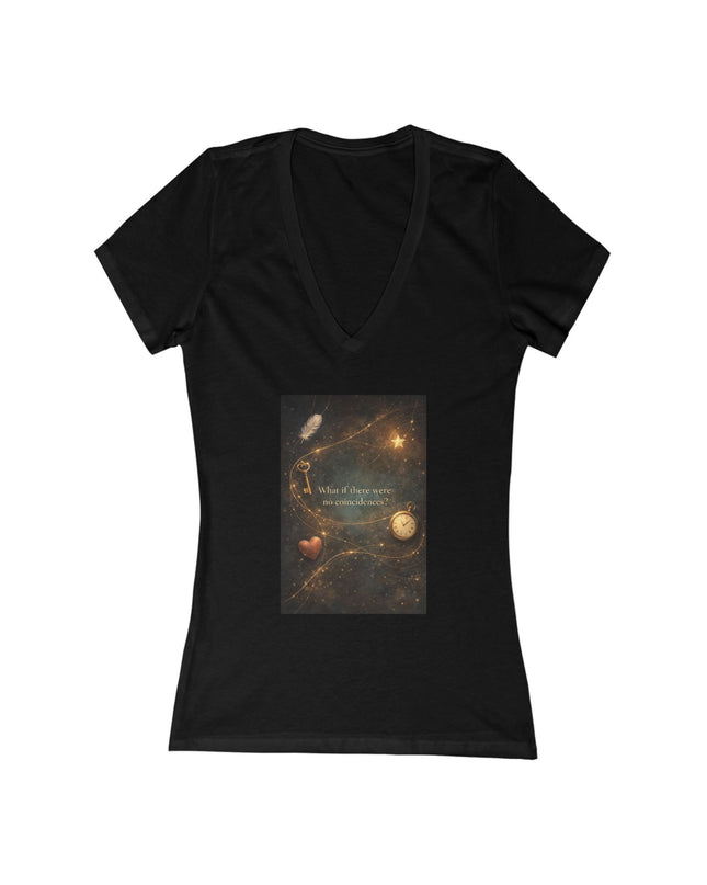 "What If There Were No Coincidences" Women's Jersey Short Sleeve Deep V-Neck Tee