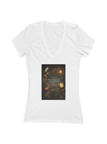 "What If There Were No Coincidences" Women's Jersey Short Sleeve Deep V-Neck Tee