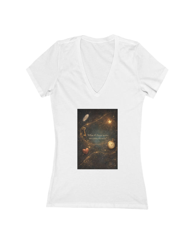 "What If There Were No Coincidences" Women's Jersey Short Sleeve Deep V-Neck Tee