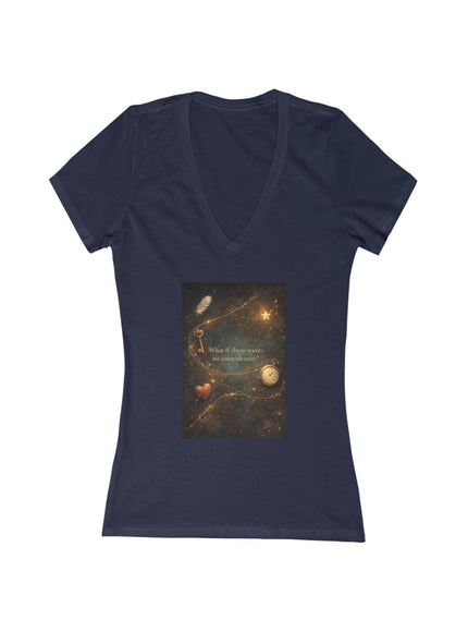 "What If There Were No Coincidences" Women's Jersey Short Sleeve Deep V-Neck Tee