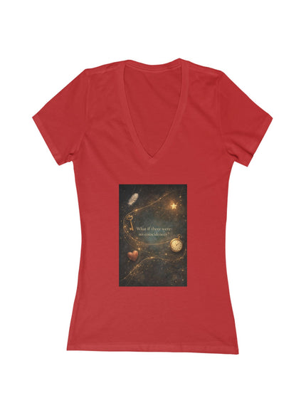 "What If There Were No Coincidences" Women's Jersey Short Sleeve Deep V-Neck Tee