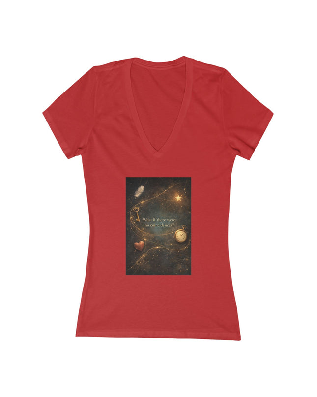"What If There Were No Coincidences" Women's Jersey Short Sleeve Deep V-Neck Tee