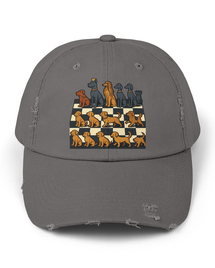 "Chess board with dog pieces" Unisex Distressed Cap