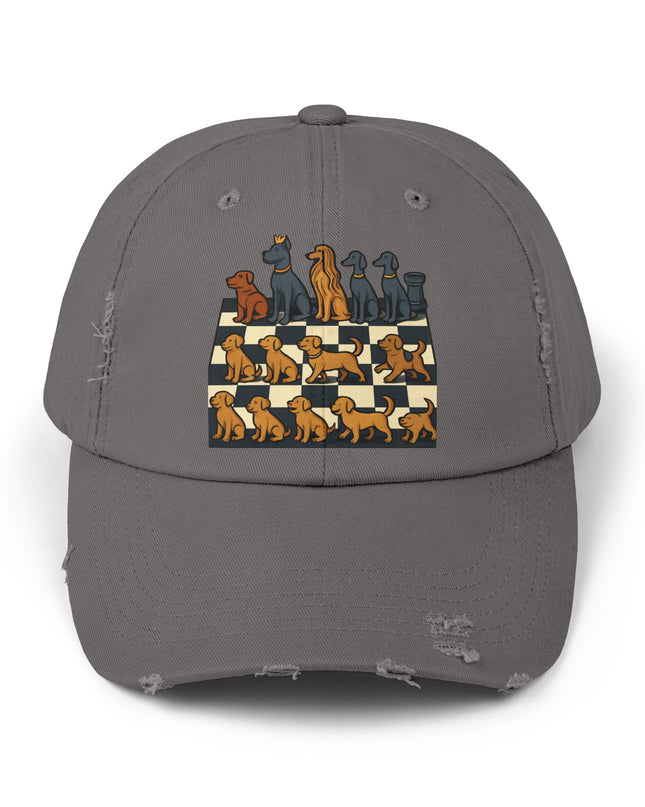 "Chess board with dog pieces" Unisex Distressed Cap