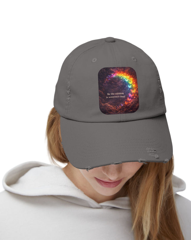 "Be the Rainbow in Someone's Cloud" Unisex Distressed Cap