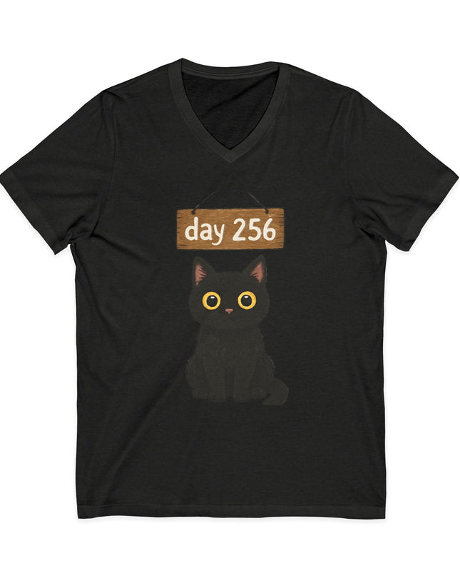 "Day 256 (not blinking black cat)" Unisex Jersey Short Sleeve V-Neck Tee
