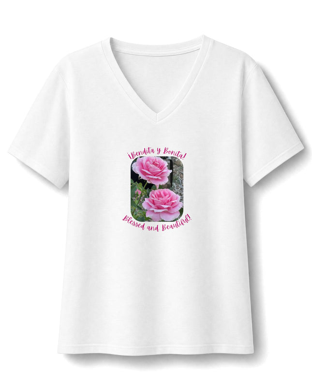 "Bendita y Bonita" Women's Relaxed Jersey Short Sleeve V-Neck Tee