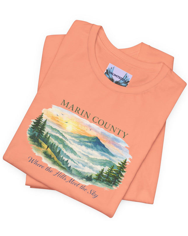 "Marin County, Where the Hills Meet the Sky" Unisex Jersey Short Sleeve Tee