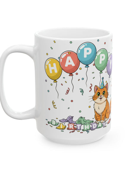 "Happy Birthday - Cat Popped the Balloons" Ceramic Mug, (11oz, 15oz)
