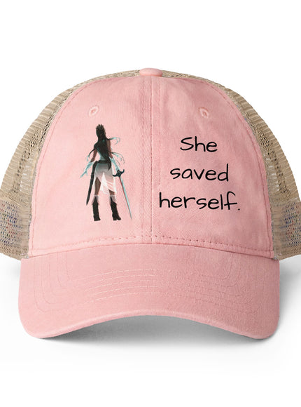 "She Saved Herself" Women's Washed Mesh-Back Cap