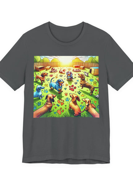 "Dachshunds at the Dog Park" Unisex Jersey Short Sleeve Tee