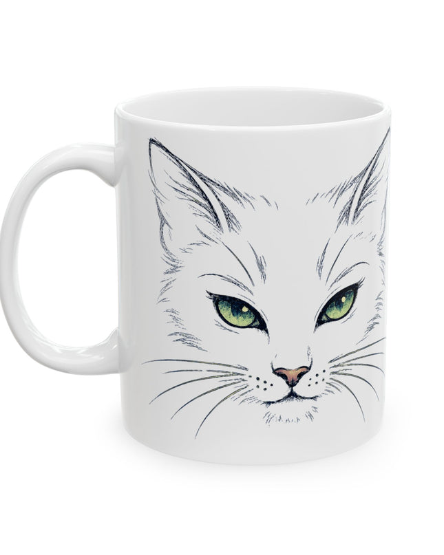 "Cat Face Sketch" Ceramic Mug, (11oz, 15oz)