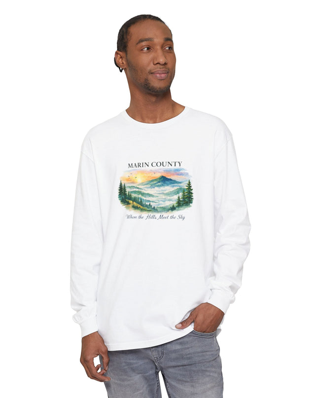 "Marin County, Where the Hills Meet the Sky" Unisex Garment-dyed Long Sleeve T-Shirt