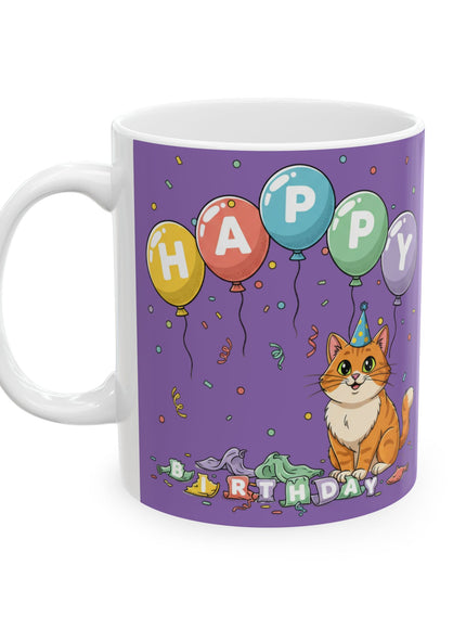 "Happy Birthday - Cat Popped the Balloons" Ceramic Mug, (11oz, 15oz)