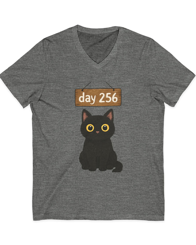 "Day 256 (not blinking black cat)" Unisex Jersey Short Sleeve V-Neck Tee
