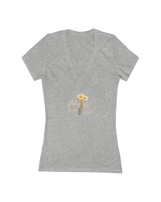 "Make Love Not War With Flower" Women's Jersey Short Sleeve Deep V-Neck Tee