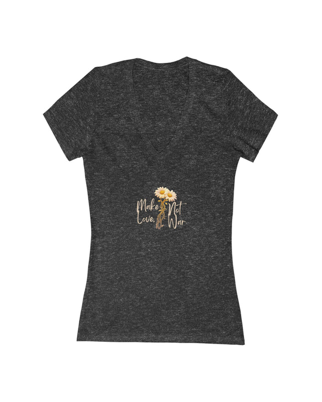 "Make Love Not War With Flower" Women's Jersey Short Sleeve Deep V-Neck Tee