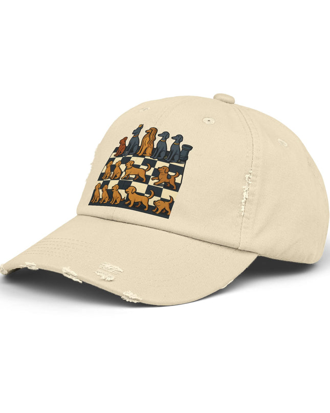 "Chess board with dog pieces" Unisex Distressed Cap