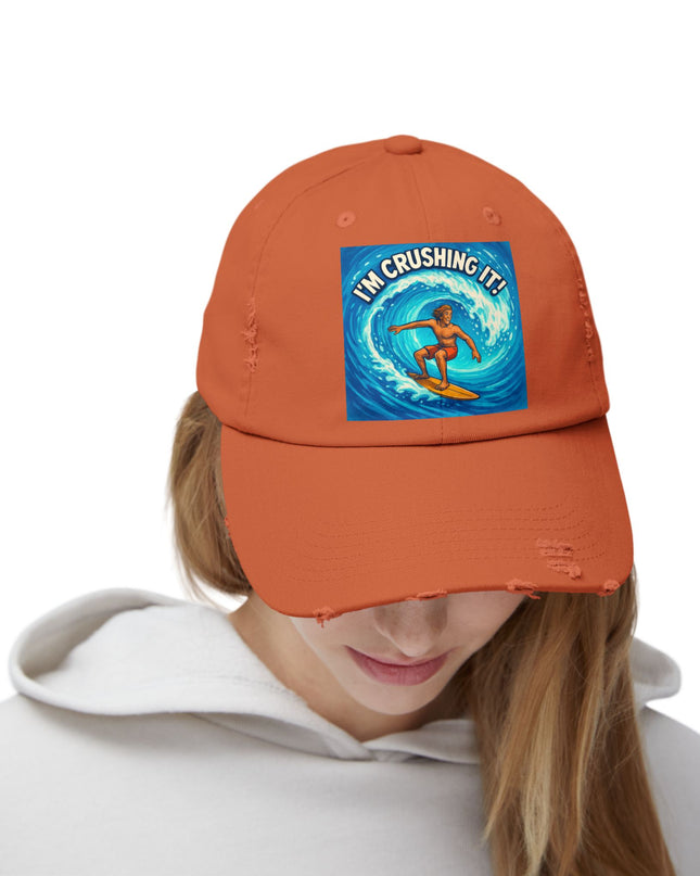 "I'm crushing it!" Unisex Distressed Cap