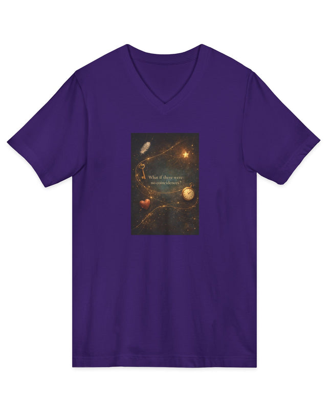 "What If There Were No Coincidences" Unisex Jersey Short Sleeve V-Neck Tee