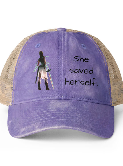 "She Saved Herself OG" Women's Washed Mesh-Back Cap