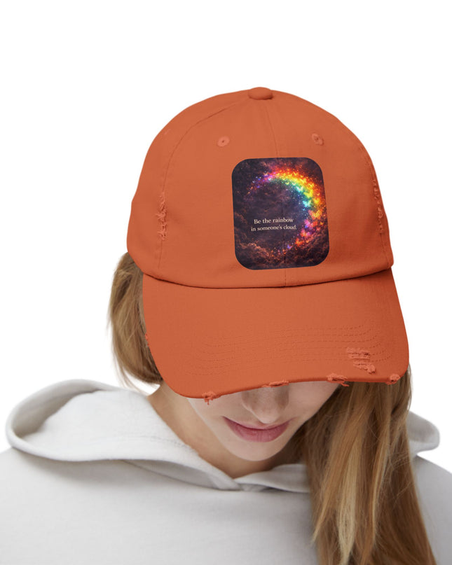 "Be the Rainbow in Someone's Cloud" Unisex Distressed Cap