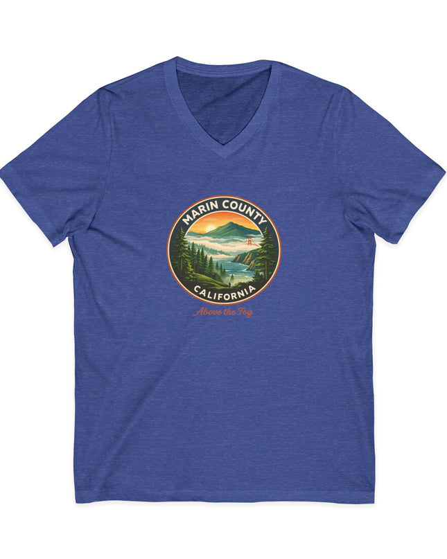 "Marin County, Above the Fog" Unisex Jersey Short Sleeve V-Neck Tee