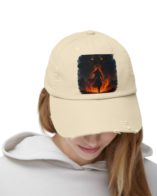 "Eye of the tiger, walking through fire" Unisex Distressed Cap