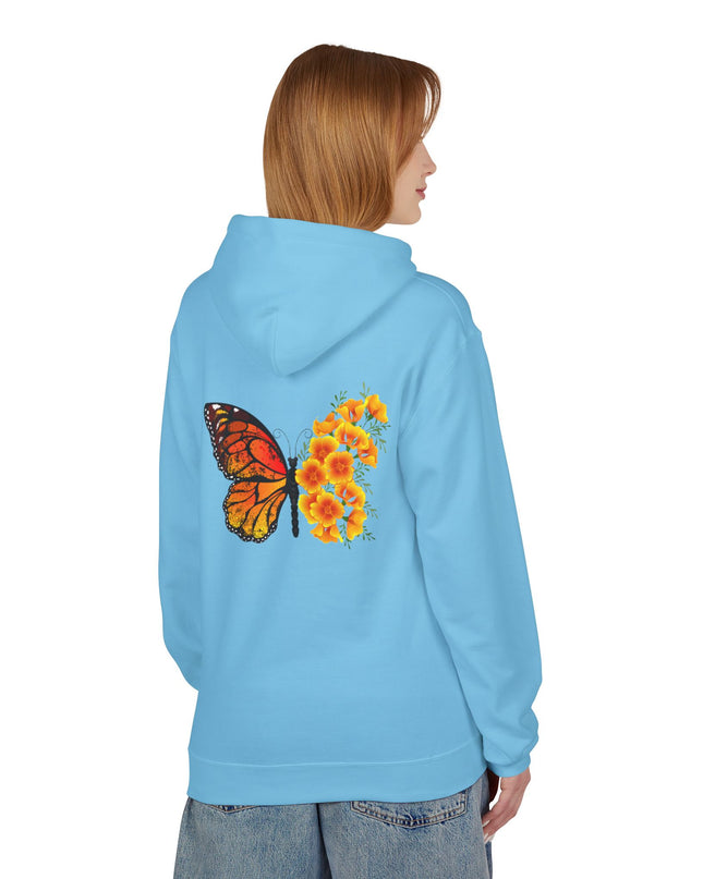 "Butterfly Poppies" (Ink front and back) Unisex Midweight Softstyle Fleece Hoodie