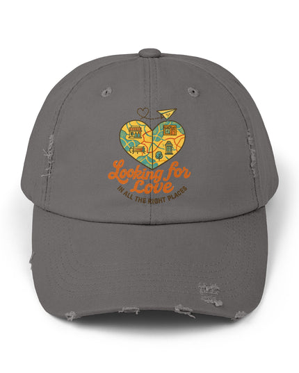 "Looking for love in all the right places" Unisex Distressed Cap