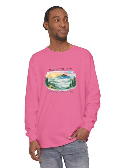 "Marin County, Where the Hills Meet the Sky" Unisex Garment-dyed Long Sleeve T-Shirt
