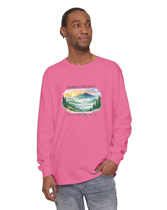 "Marin County, Where the Hills Meet the Sky" Unisex Garment-dyed Long Sleeve T-Shirt