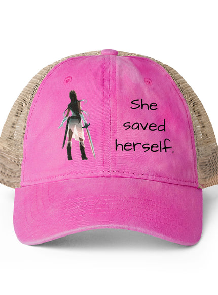 "She Saved Herself OG" Women's Washed Mesh-Back Cap