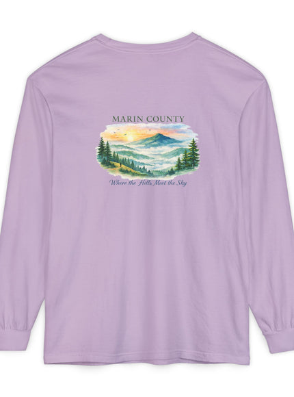 "Marin County, Where the Hills Meet the Sky" Unisex Garment-dyed Long Sleeve T-Shirt