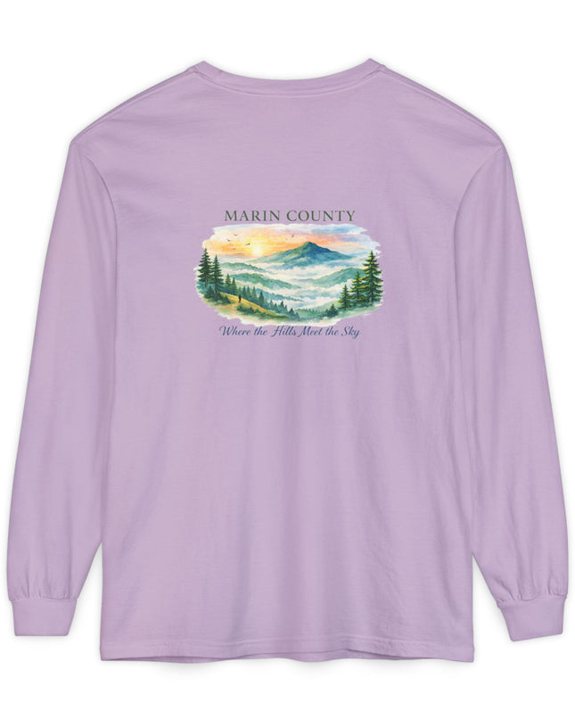 "Marin County, Where the Hills Meet the Sky" Unisex Garment-dyed Long Sleeve T-Shirt