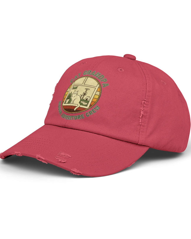 "Cat Grandpa Indoor Adventure Crew" Unisex Distressed Cap