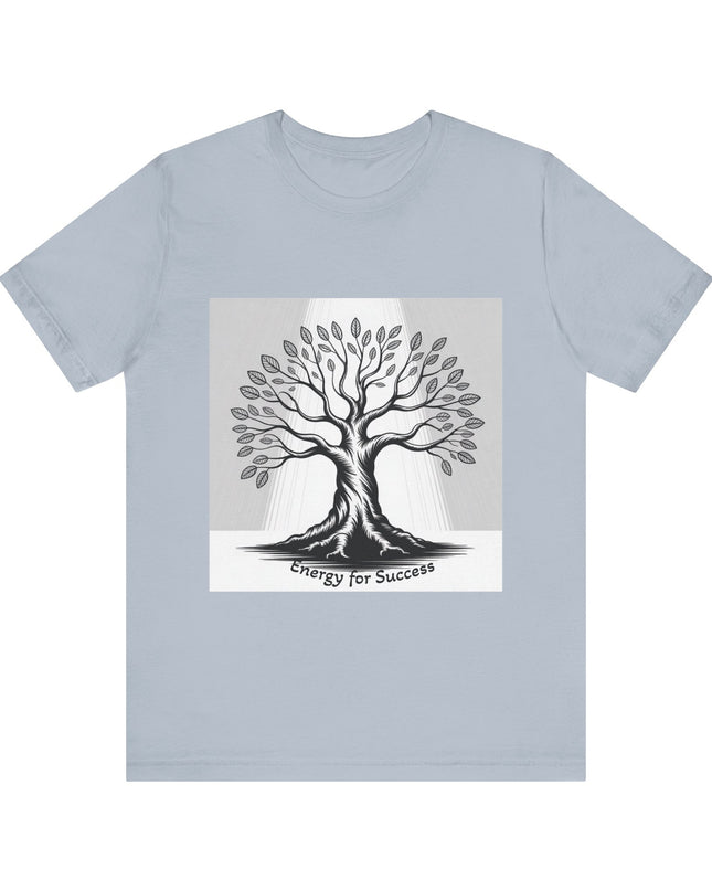 "Energy for Success" with a black and white drawing of a tree, Unisex Jersey Short Sleeve Tee