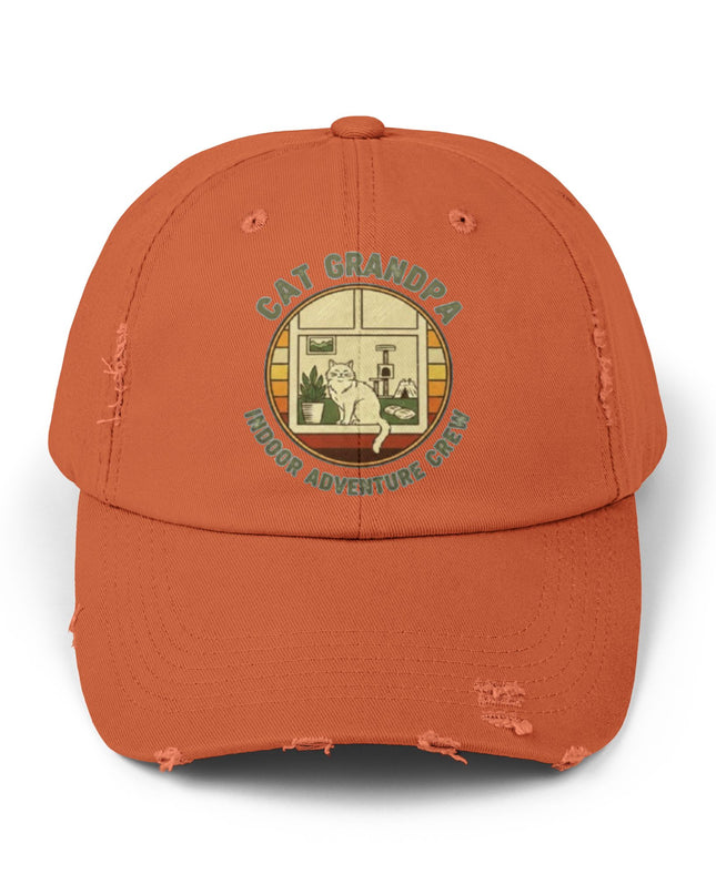 "Cat Grandpa Indoor Adventure Crew" Unisex Distressed Cap