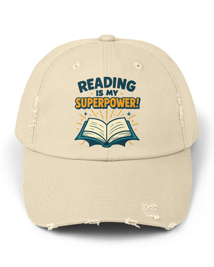 "Reading is my superpower" Unisex Distressed Cap