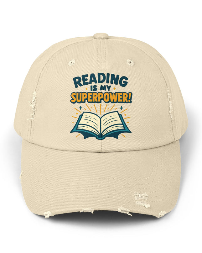 "Reading is my superpower" Unisex Distressed Cap