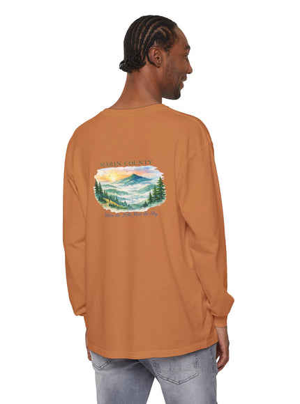 "Marin County, Where the Hills Meet the Sky" Unisex Garment-dyed Long Sleeve T-Shirt