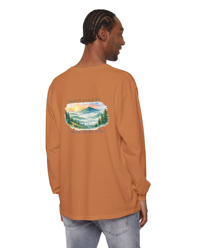 "Marin County, Where the Hills Meet the Sky" Unisex Garment-dyed Long Sleeve T-Shirt