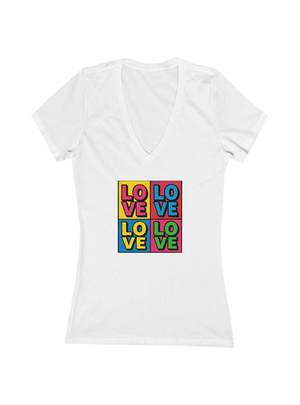 "Love, (Andy Warhol style)" Women's Jersey Short Sleeve Deep V-Neck Tee